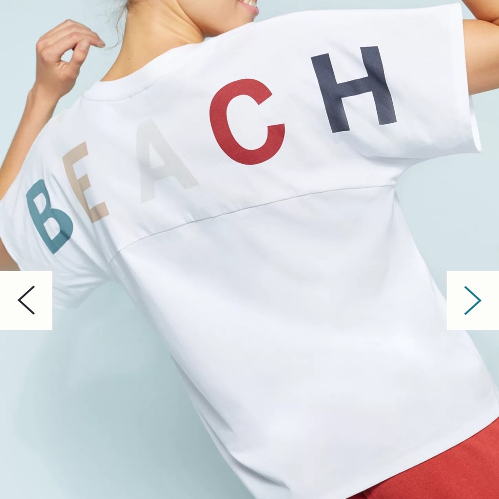 NWT Anthropologie White Graphic 'APRÈS BEACH’ Short Sleeve Tee, M. ❌RARE❌